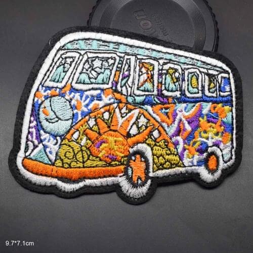 Peace And Love Bus Novelty Iron On Embroidered Clothes Patches For Clothing Stickers Garment Wholesale