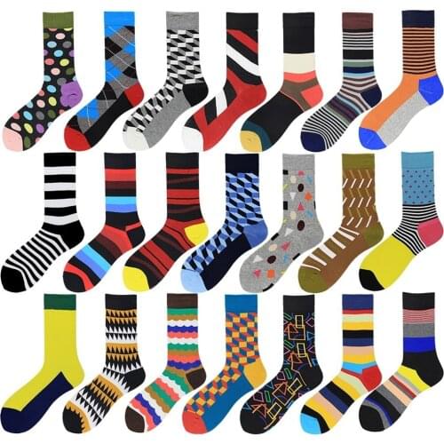 Peonfly Fashion Men Happy Colorful Striped Plaid Funny Sock Male High Quality Casual Cotton Socks 21 Colors Available
