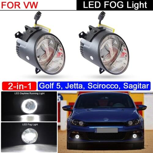 Front Bumper 2-in-1 White LED Fog Light With Halo DRL Daytime Running Light For VW Golf 5 Jetta Scirocco Sagitar Skoda Citigo