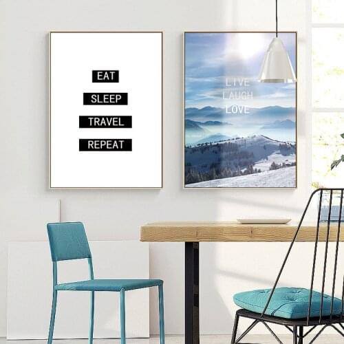 Natural Scenery Abstract Snow Mountain Tree Sun Blue Sky White Clouds Canvas Painting Wall Picture Poster Living Room Decoration
