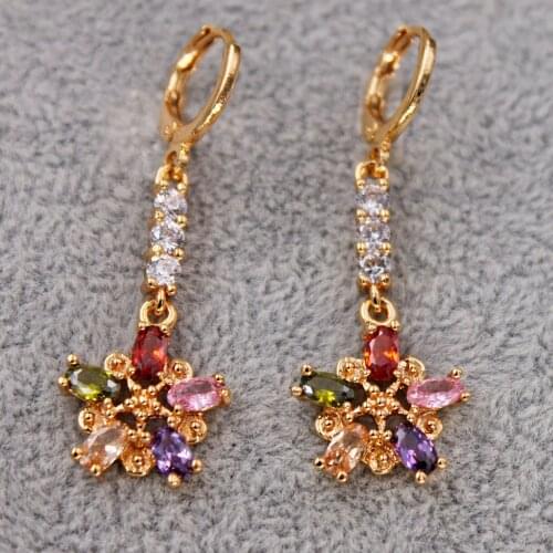 Gold Plated dangle drop earring Earrings for Womens earrings zircon stone flower Earring Jewelry for Party Wedding Gift