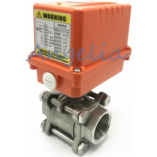 AC220V 1" BSP DN25 Stainless Steel 304 Three-Piece Motorized Ball Valve Actuator 25Nm With Instruction
