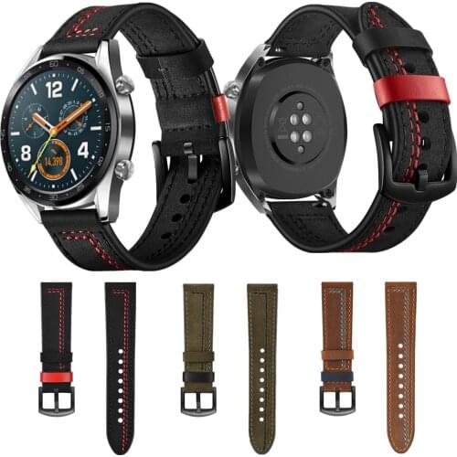 For Huawei Watch GT 2 1/2 Pro Suture Strap Leather Bracelet 20MM 22MM Watchband for Samsung Galaxy 3 41mm/45mm/42/46mm/Active 2