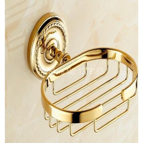 Luxury Bathroom Accessory Gold Color Golden Brass Wall Mounted Bathroom Soap Dish Basket Holder aba607