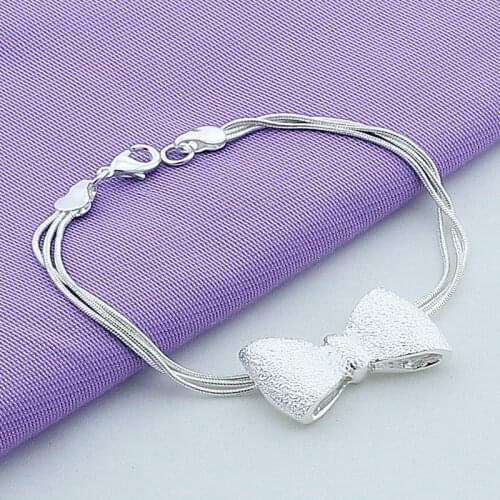 2019 Jewelry Silver 925 Bracelet Romantic Fashion Bow-Knot Charm Bracelet for Women Snake Chain Bracelet Gift