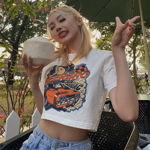 Tik Tok Short Sleeve T-Shirts Tunics Crop Top Female Graphic Tees Sexy Streetwear Summer 2021 Womens Clothing Free Shipping