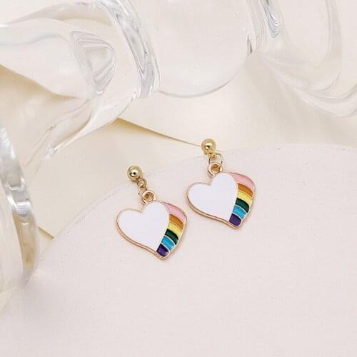 Origin Summer Fantisy Irregular White Enamel Love Heart Pendant Earrings for Women Girls Rainbow Colour Metal Earrings Jewelry