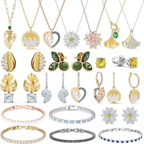 High Quality Original SWAN Earrings Bracelet Necklace with Original Engraved Fashion Elegant Woman Buddha daisy set Jewelry