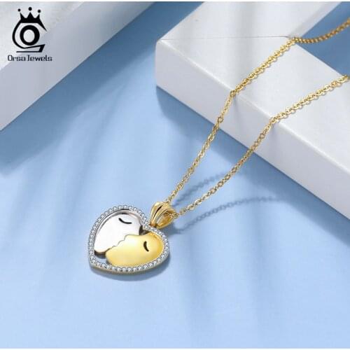 ORSA JEWELS 925 Sterling Silver Heart Pendant Necklaces for Couples Unique Women 14K Gold CZ Jewelry Anniversary Gifts OSN288
