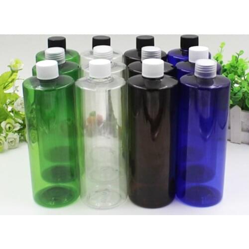 2/10pcs 500ml DIY Empty Transparent Blue/Clear/Amber/Blue PET Bottle with White/Black Screw Cap Cosmetic DIY Packing Container