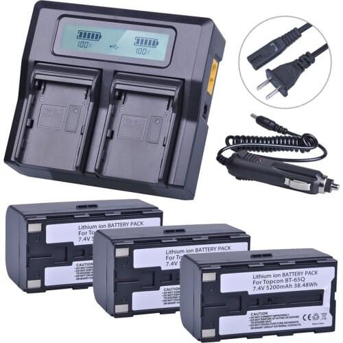 3Pcs 7.4V 5200mAh BT-65Q BT65Q Li-Ion Battery + Rapid LCD Dual Charger Kits for Topcon GTS 900 and GPT 9000 Total Station