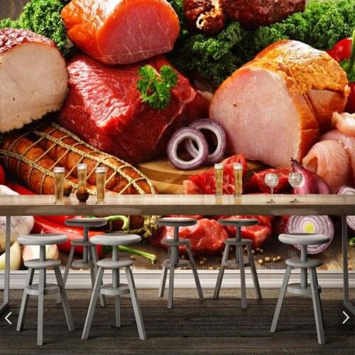 Meat ham and sausage food 3d wallpaper papel de parede,living room kitchen fast food shop restaurant bar mural