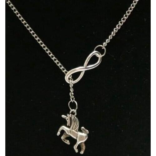 5 pcs Vintage Unicorn horse Infinity Charms Collar Pendant Necklace Sweater Chain Tone Women & Men lucky Jewelry Gifts