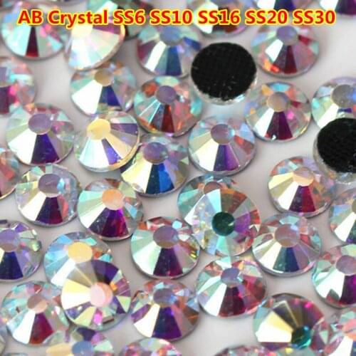 AB/Black/Clear Crystal Colors ss6 ss10 ss16 ss20 ss30 Iron on DMC Flatback Hotfix Rhinestones with Black Glue for Clothes Nails
