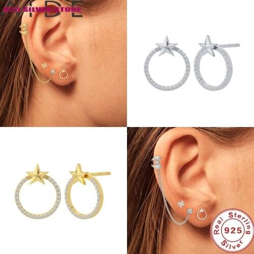 Aide 925 Sterling Silver Round Circle Micro-inlaid Zircon Piercing Earrings For Women Stud Earrings With Charm Oorbellen 1 Pair