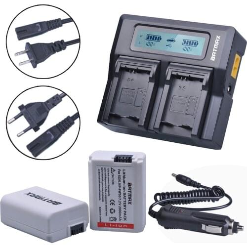 Batmax 2Pcs NP-FW50 FW50 NPFW50 Battery+LCD Fast Dual Charger for Sony a37 Alpha 7 7R II 7S a7S a7R II a5000 NEX-7 DSC-RX10