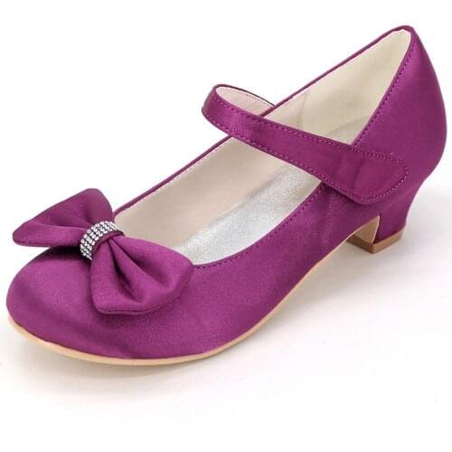 Creativesugar girls satin square kitten heel flower girl wedding dress shoes rounded toe prom brithday party heels sweet bowtie
