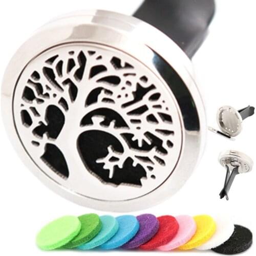 Essential Oil Car Diffuser Locket Vent Clip 316L Stainless Steel Pendant Magnetic Tree of Life Send 10pcs Oil Pads as Gift