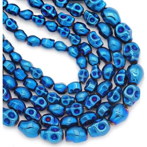 Natural Stone Blue Skull Head Hematite Beads 4x6/6x8/8x10MM Spacer Loose Beads For Jewelry Making Diy Bracelets Accessories 15"