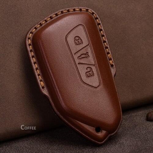 Leather Car Key Cover Case For VW Volkswagen Golf 8 Mk8 2020 Skoda Octavia 3 Buttons Smart Keyless Remote Auto Keychain