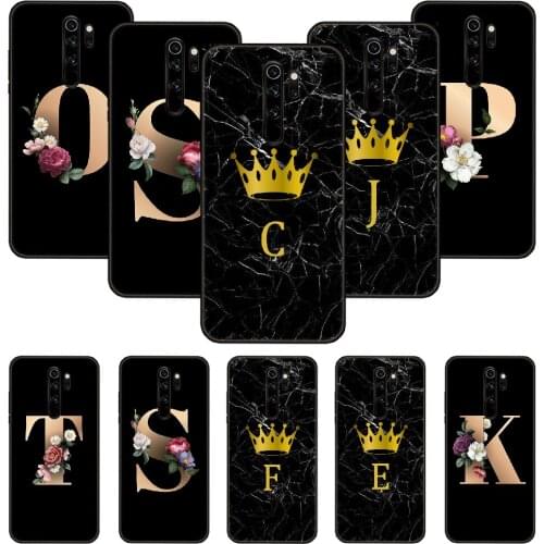 Phone Case For Xiaomi Redmi Note 8 8T 7 7A 9 9S 8A 4 5 Pro Black Cover Bumper 3D Coque Soft Hoesjes Trend Alphabet 26 Letters
