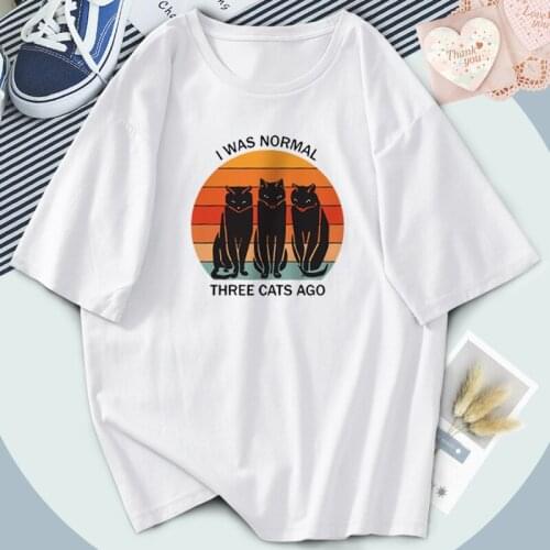 Elegant Womens T-shirts Fashion I Was Normal Three Cats Ago Tshirts Hip Hop Outdoor Bodybuilding Tees Tops Female Camisetas