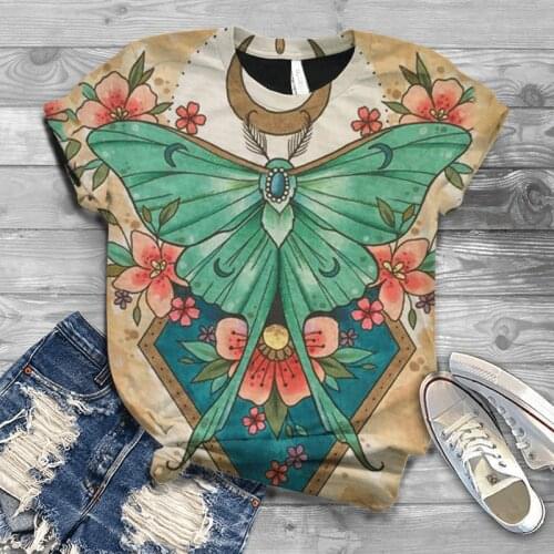 Fashion new mens and womens summer round neck 3D butterfly print T-shirt childrens street outdoor comfortable inch shirt