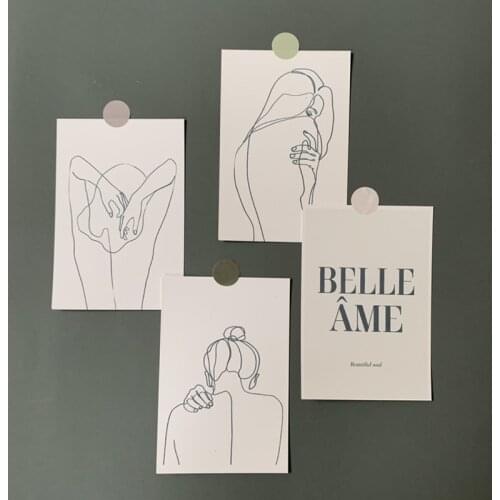 Ins Abstract Line Art Girl Postcard Style Simple 4 Sheets Decorative Card Diy Bookmarks Wall Sticker Mini Poster Photo Props