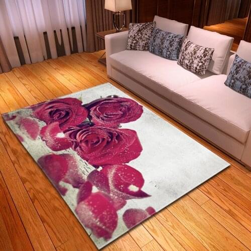 Valentines Day Parlor Sofa Rugs 3D Rose Digital Printing Flowers Bedside Area Rug Soft Flannel Anti-slip Living Room Carpet