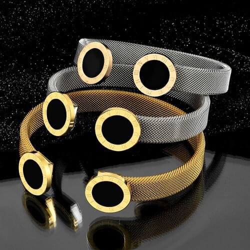 Stainless Steel Women Men Bangle Bracelet Round Charm Opening Adjustable Bangle Roman Numerals Bracelet For Fashion Jewelry