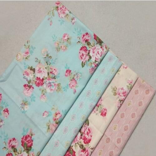 Graceful Blooming Flower & Stripe Flower Printed 100% Cotton Fabric For DIY Sewing Bag Dress Cloth Quilting Home Decoration