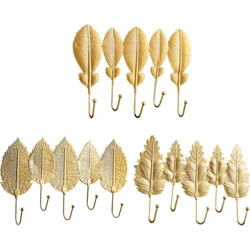 Nordic Hook Purse Hook Creative Golden Leaf Shape Coat Rack Wall Coat Key Hanger Does Not Punch Home Wall Hanging Decoration
