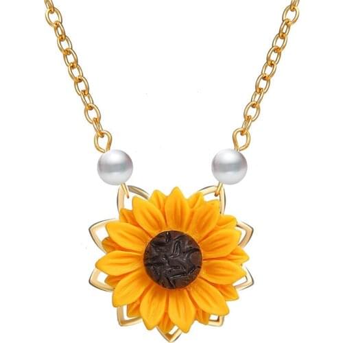 Imitation Pearl SunFlower Necklace Pendant For Women Jewelry Accessories Sunflower Choker Necklaces Wedding Jewelry