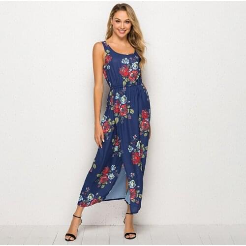 Summer Women Long Maxi Dress Sleeveless Ruffled Tie with Wave Dot Print Dress Women Bech Dress Chiffon Casual Loose O-neck Tank