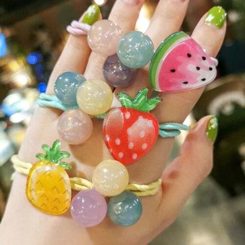 Cute Children Hair Accessories Headwear Cartoon Fruits Flower Elastic Rope Handmade Hair Rubber Bands For Kids Girls Gifts