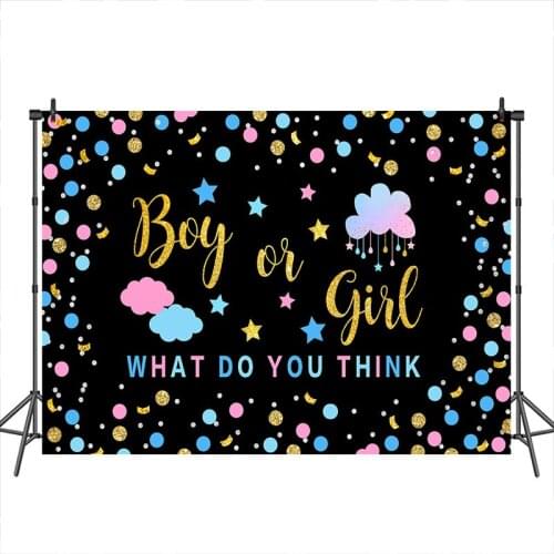 Neoback Baby Shower Backdrop Gender Reveal Theme Cloud Star Black Background Customized Photographic Backdrops for Photo Studio