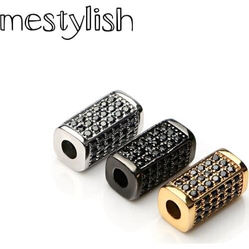 Fashion 2017 cylindrical tubular metal cubic zirconia spacer bead bracelet necklace jewelry production