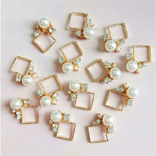 SEA MEW 10 PCS 1.3*1.9cm Fashion Metal Alloy KC Gold Crystal Pearls Connectors Charm For Jewelry Making