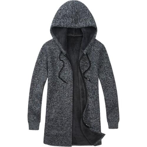 New Sweater Men Clothes Winter Fashion Thick Warm Long Cardigan Men With Hood Sweater Coat With Cotton Liner Zipper Coats