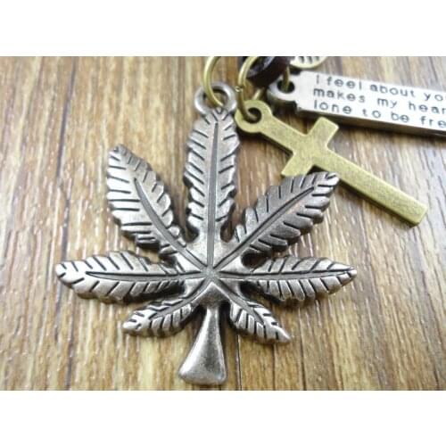 New fashion genuine leather vintage corss maple leaves pendant necklace for women men jewelry