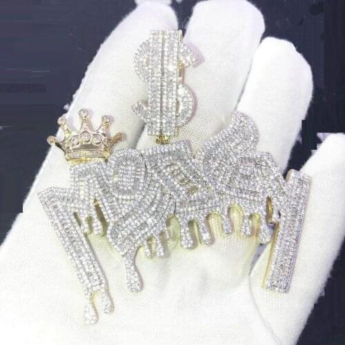 Iced Out Bling Full Micro Pave Cubic Zirconia 5A CZ Hip Hop Bling Men Dollar Clasp Dripping Money Pendant Necklace