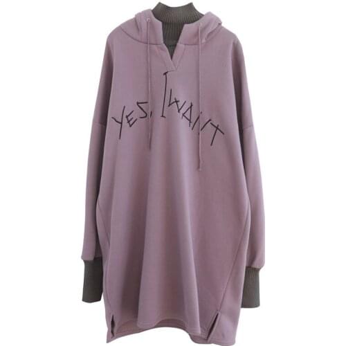 2020 Winter Letter Sweatshirt Dress Women Hoodie Oversize Autumn Thick Patchwork Dress Warm Long Sleeve Dresses XA432