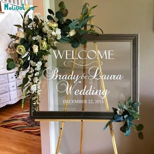 Simple Wedding Decor Decals Rustic Wedding Welcome Vinyl Decal Mural Waterproof Custom Names Stickers Personalized BA325
