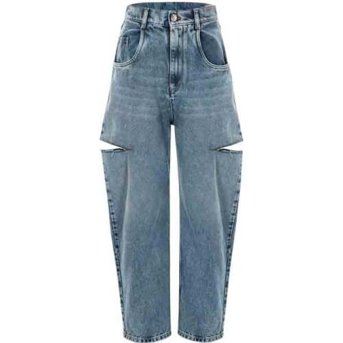 Straight 2021 ripped Women Jeans Casual Knife Cut Hole Loose Pants High Waist Street Retro Denim Trousers Female