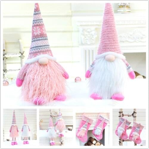 Pink Christmas Decorations Cute Faceless Doll Santa Claus Stocking Dec Xmas Tree Hanging Pendants Merry Christms Decor For Home