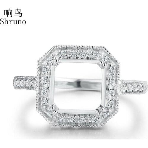 Shruno Sterling Silver 925 VVS/DEF Color Moissanite Diamond Semi Mount Engagement Wedding Ring Cushion/Round 8mm Special
