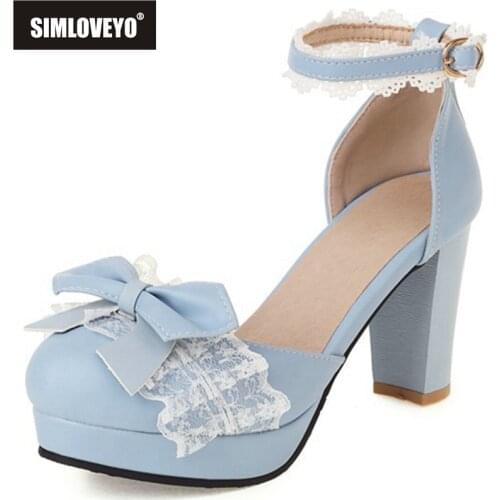 SIMLOVEYO New 2021 Ladies Sandals Round Toe Flower High Spike Heels Bowknot Platform Lace Solid Color Comfy Date Nonslip A4071