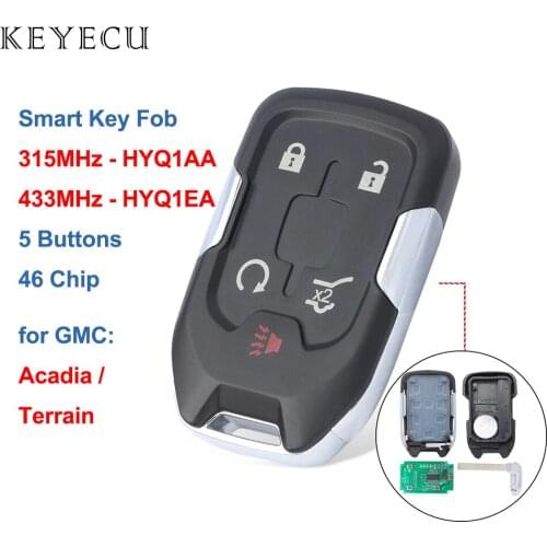 Keyecu Smart Remote Car Key Fob 5 Buttons ID46 Chip - 315MHz HYQ1AA 13584502, 433MHz HYQ1EA 13508275 - for GMC Acadia Terrain