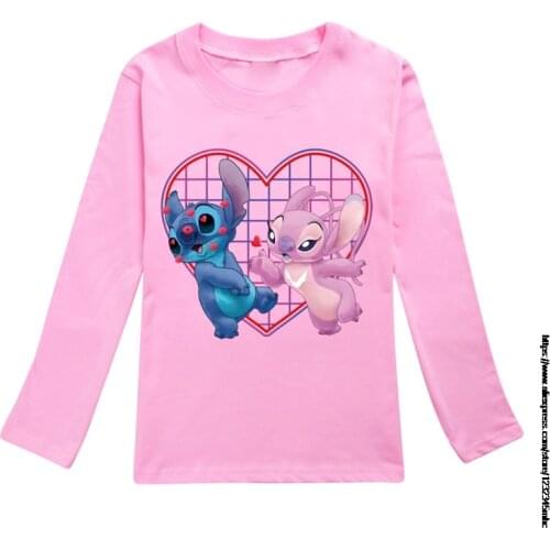 Boys Girls Sweater Spring Autumn New Disney Stitch Print Childrens Long-sleeved T-shirt Toddler Kids Tops Clothing