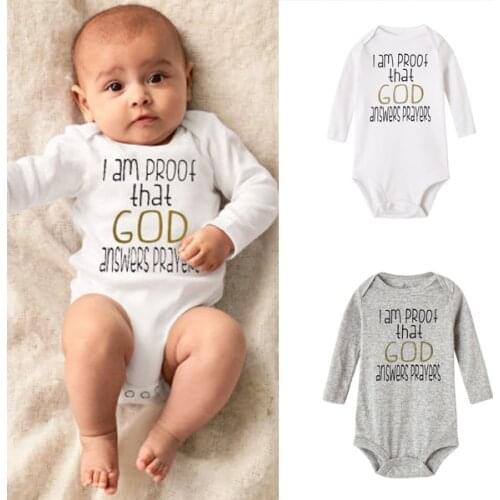 I Am Proof That God Answers Prayers Newborn Kids Infant Baby Boys Girls Summer Short Sleeve Jumpsuit Bodysuit Outfits Clothes